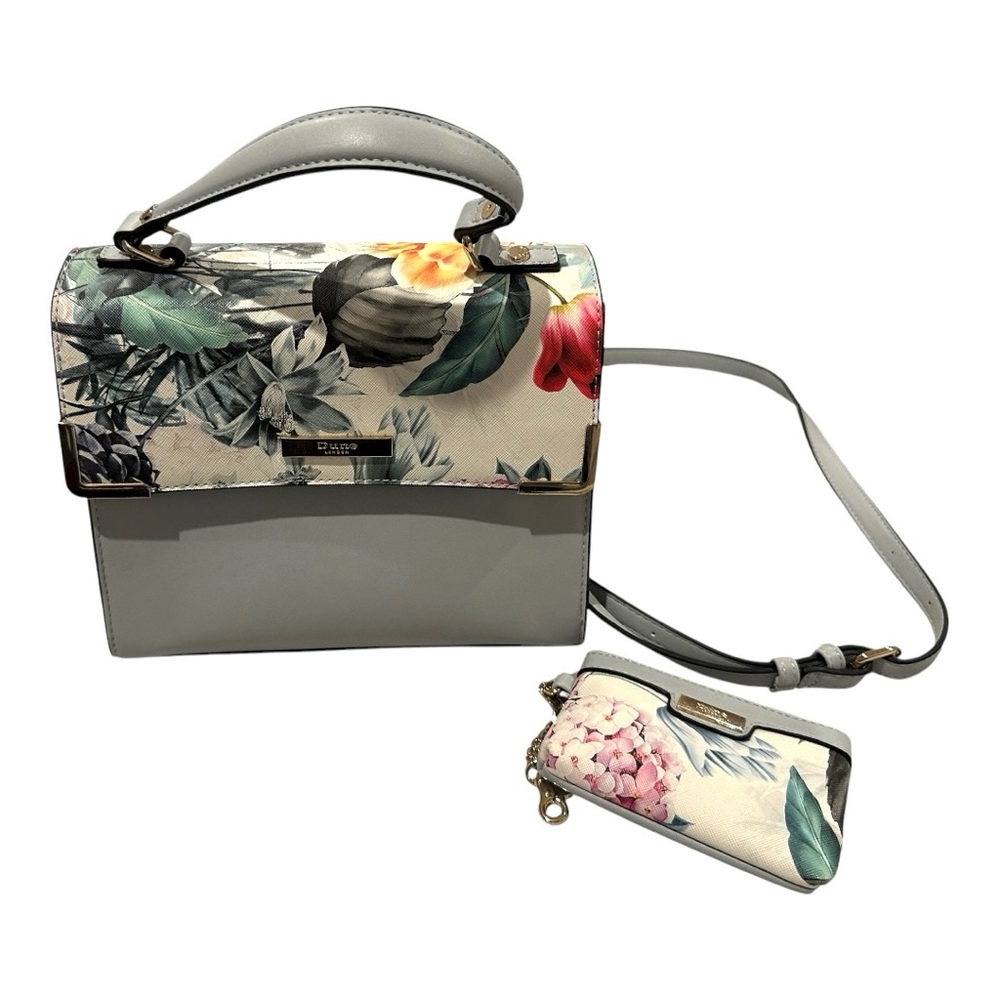 Dune London Floral Grey Structured Crossbody Bag + Matching Coin Pouch